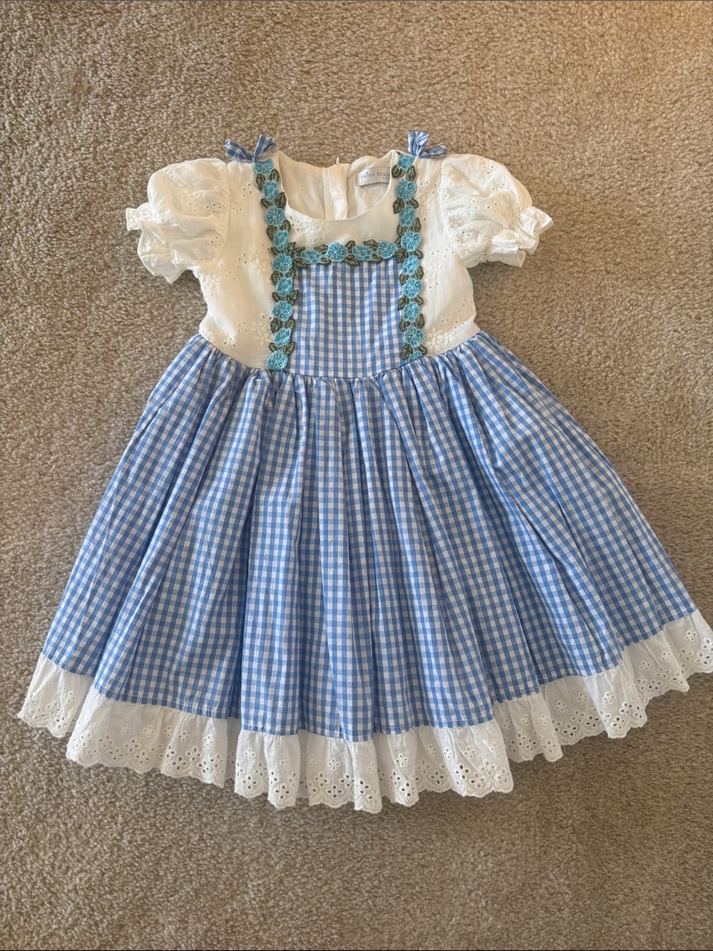 Blue Gingham Kids Costume Dress with White Eyelet Bodice
